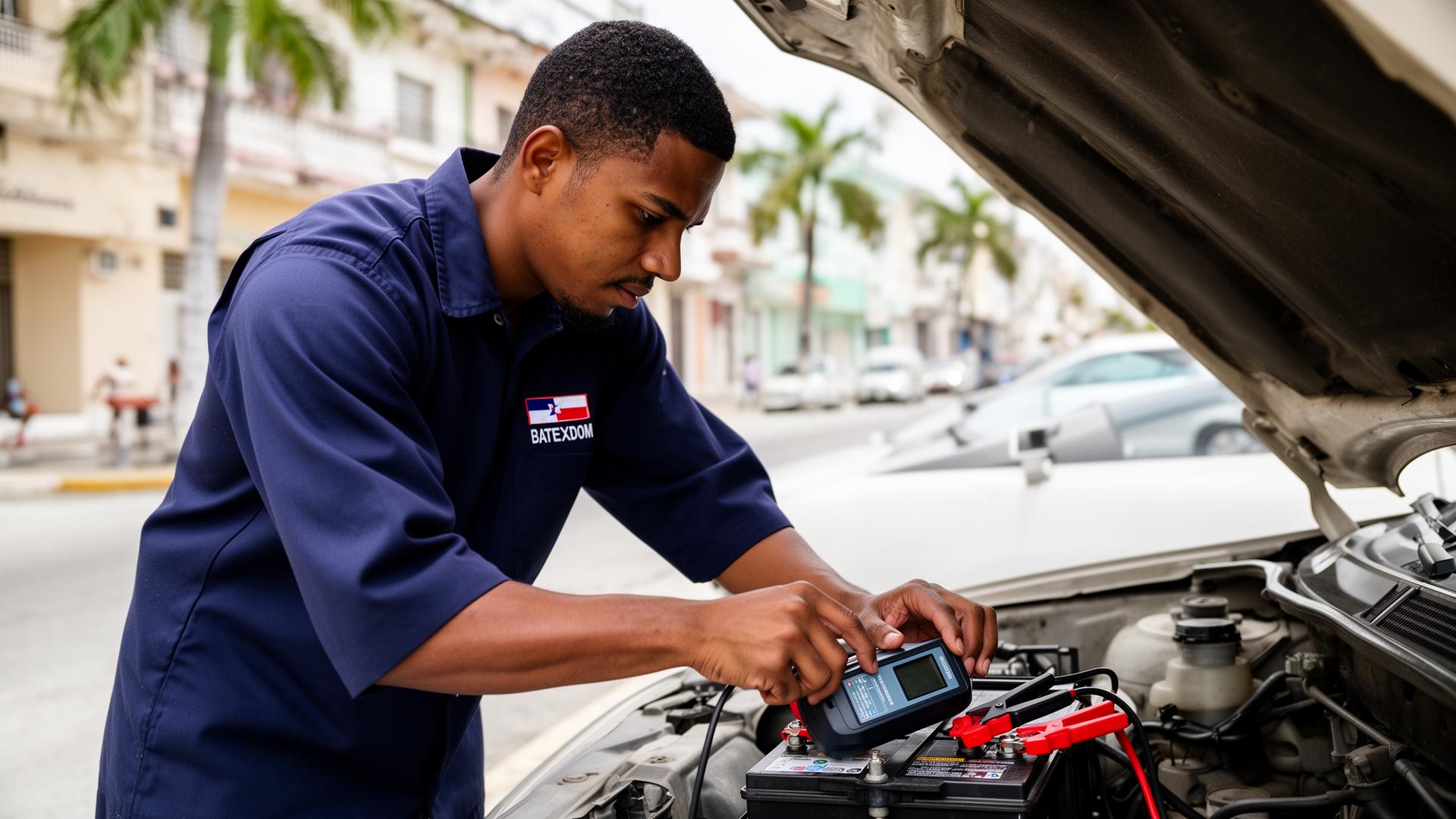 Especialista BATEXDOM diagnosticando batería de auto